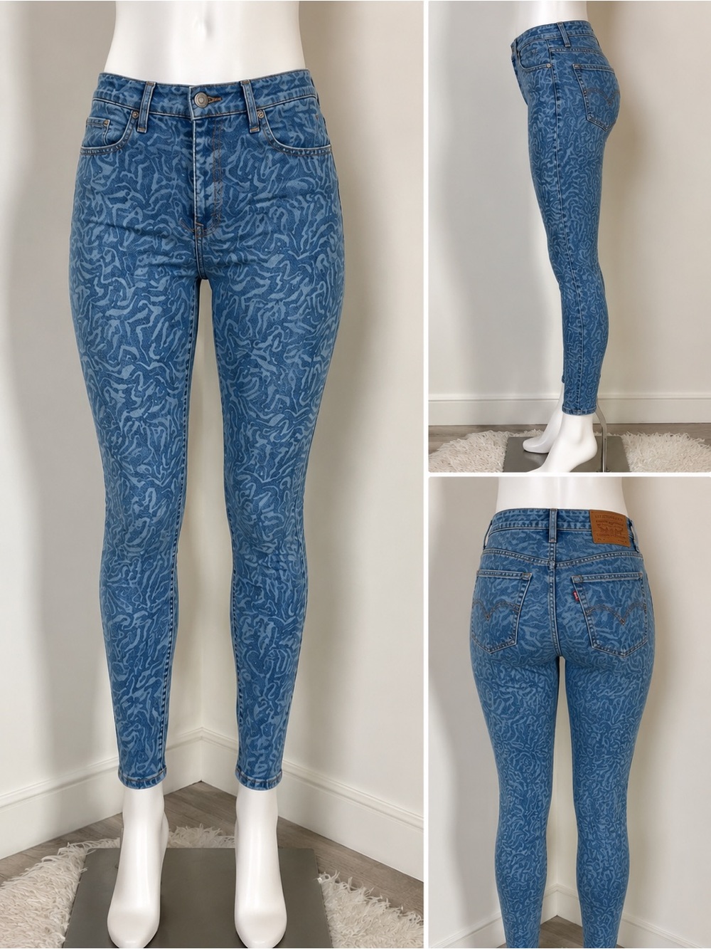 LEVI’S 721 High Rise Skinny Jeans Womens Size XS Blue Patterned Denim
